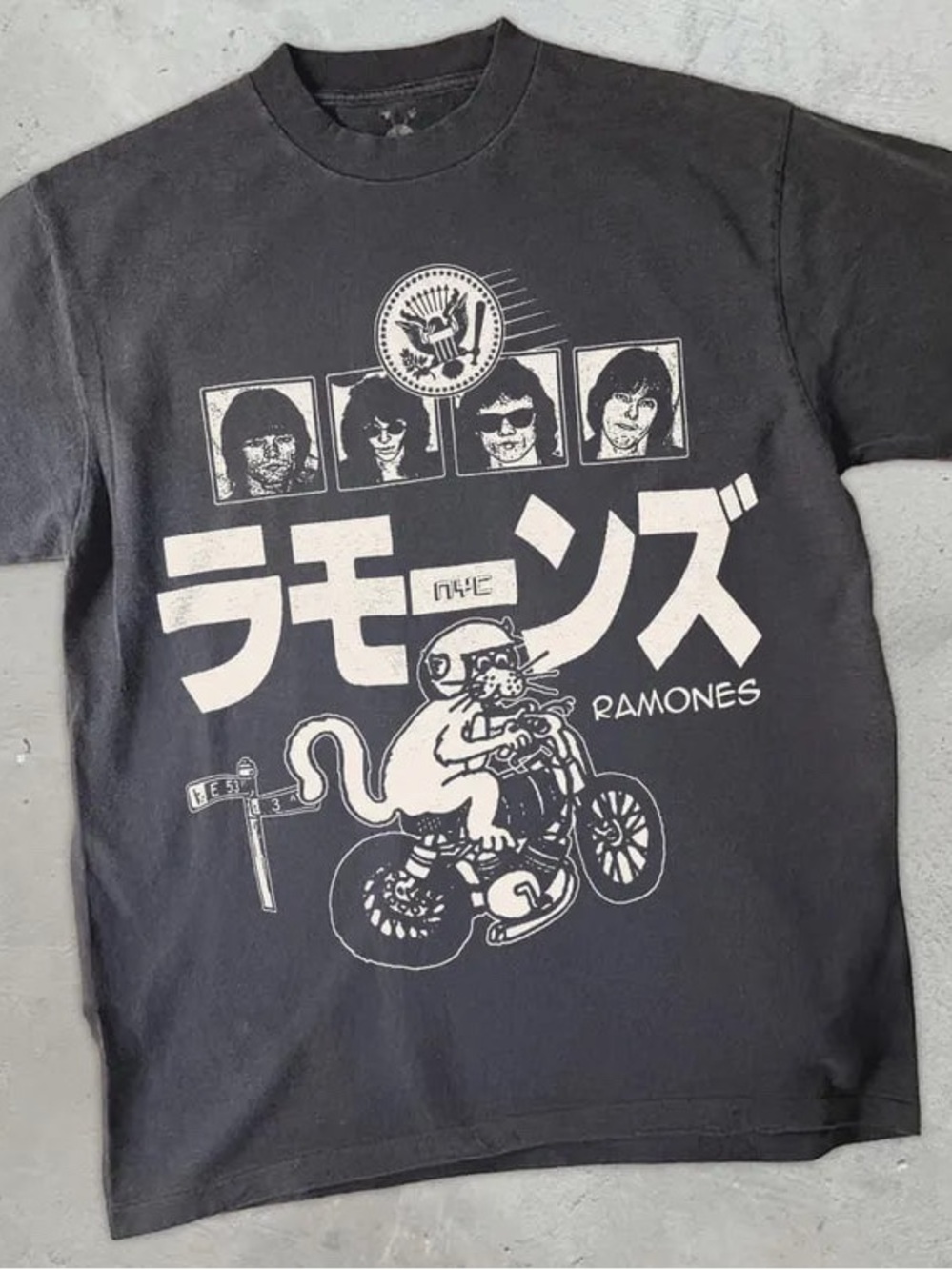 Gildan Black Graphic Tee - Cream Ramones Motorcycle Design